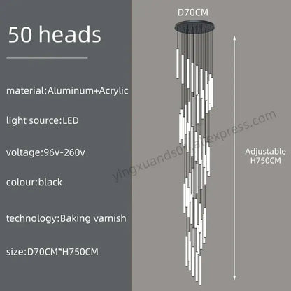 Black modern chandelier with 50 led light heads made of aluminum and acrylic for decorbites loft black living room decor