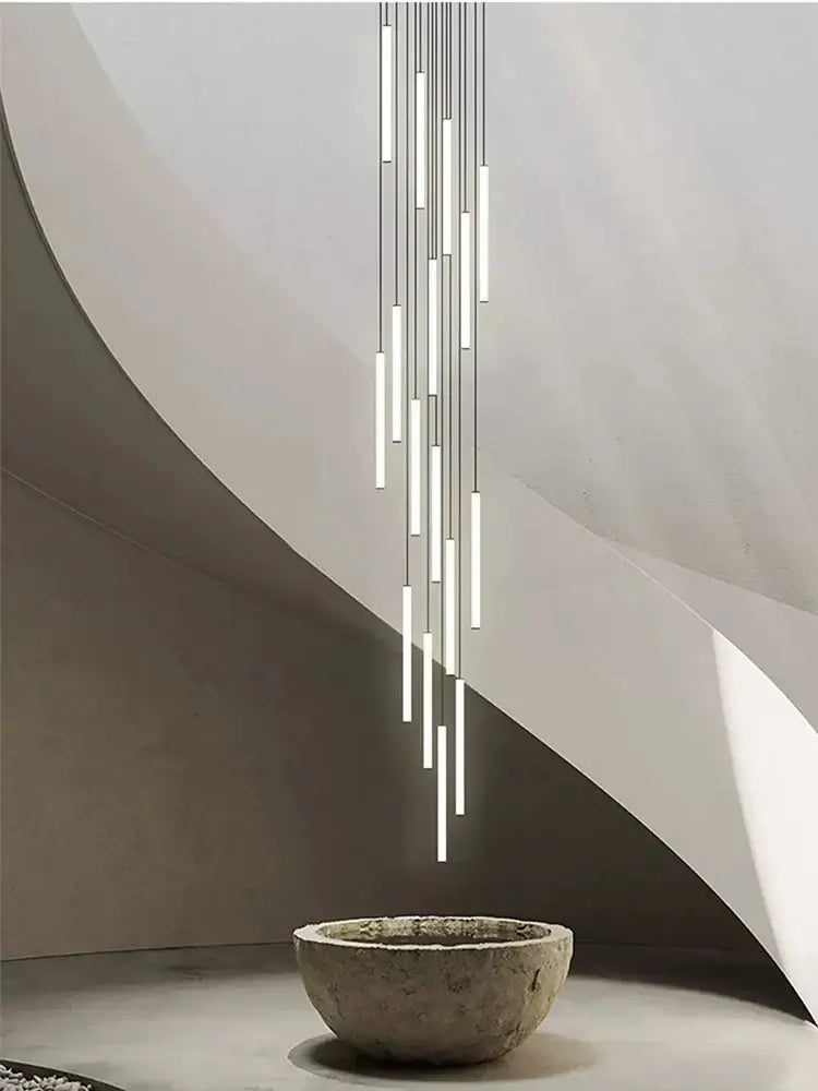 Modern minimalist loft black chandelier featuring slender cylindrical tubes pendant light by decorbites loft black
