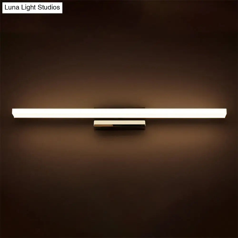 Modern minimalist silver led vanity lamp wall sconce with sleek rectangular design and warm white light bulb illumination