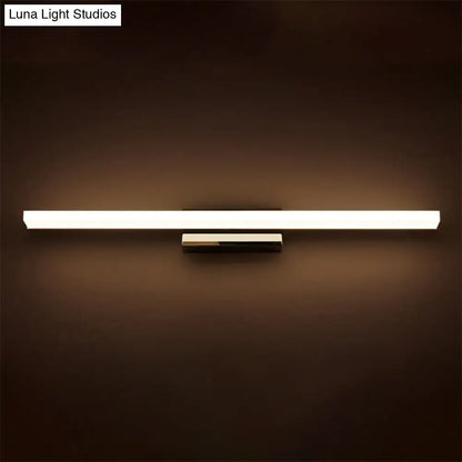 Modern minimalist silver led vanity lamp wall sconce with sleek rectangular design and warm white light bulb illumination
