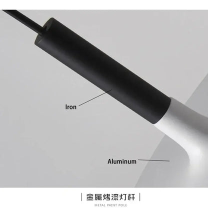 Black-painted iron and aluminum metal pole with matte finish for modern minimalist led ufo pendant lights in dining room
