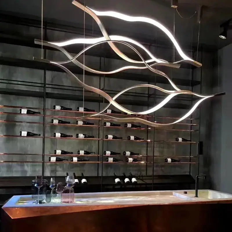 Modern minimalist white and bronze decorbites lip shaped chandelier with copper toned wave shaped led design for living room decor