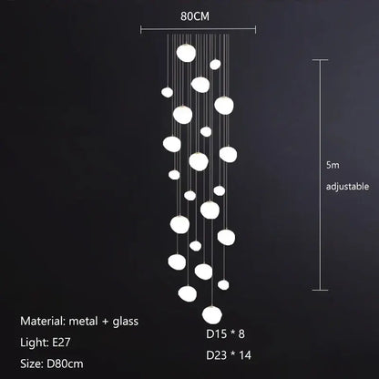 Modern minimalist white cobblestone glass led pendant light with spherical metal and glass shades for stairway decorbites pendant light