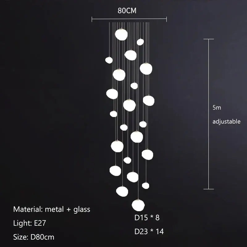 Modern minimalist white cobblestone glass led pendant light with spherical metal and glass shades for stairway decorbites pendant light