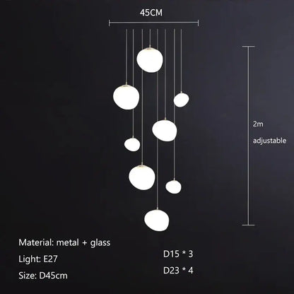 Modern white cobblestone glass led pendant light with metal hardware for stairway decorbites pendant light