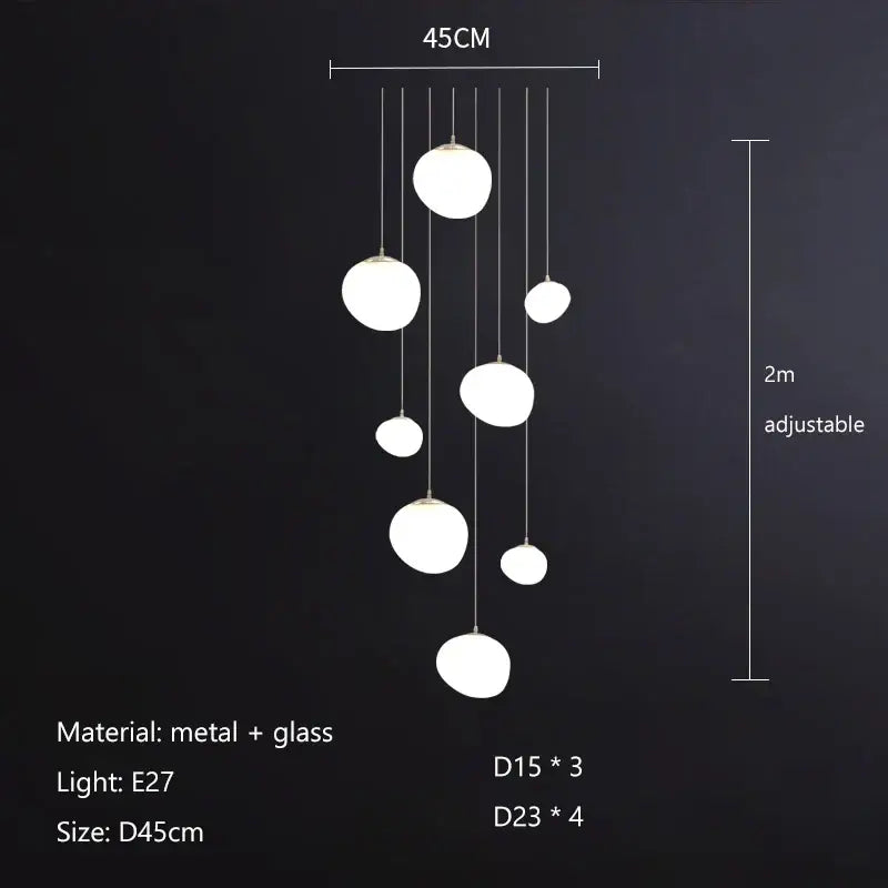 Modern white cobblestone glass led pendant light with metal hardware for stairway decorbites pendant light