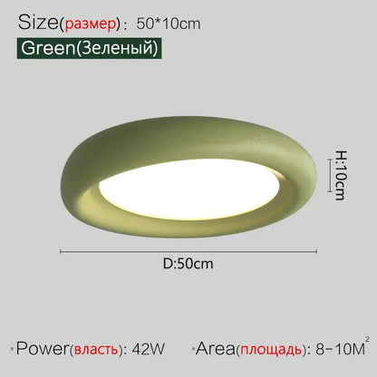 Oval-shaped matte green ceiling lamp with 50cm diameter in modern minimalist decorbites cream led ceiling design