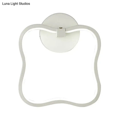 Modern minimalist white curved square led wall sconce with sleek cloud-like frame and circular mounting plate for bedroom lighting
