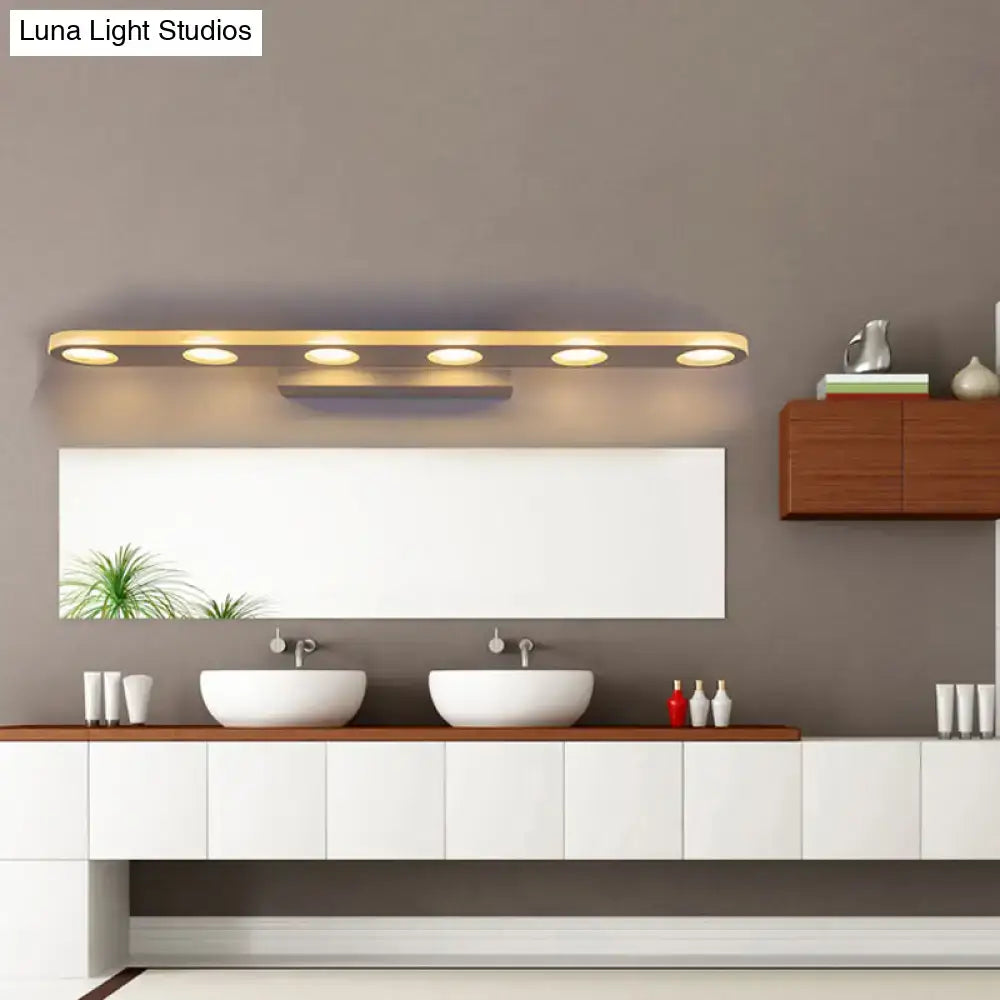 Modern minimalist white finish vanity light with five warm led bulbs and acrylic shade for bathroom use with max wattage