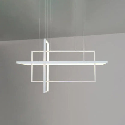Modern minimalist white led rectangular pendant light with intersecting frames for kitchen x10 x12 design