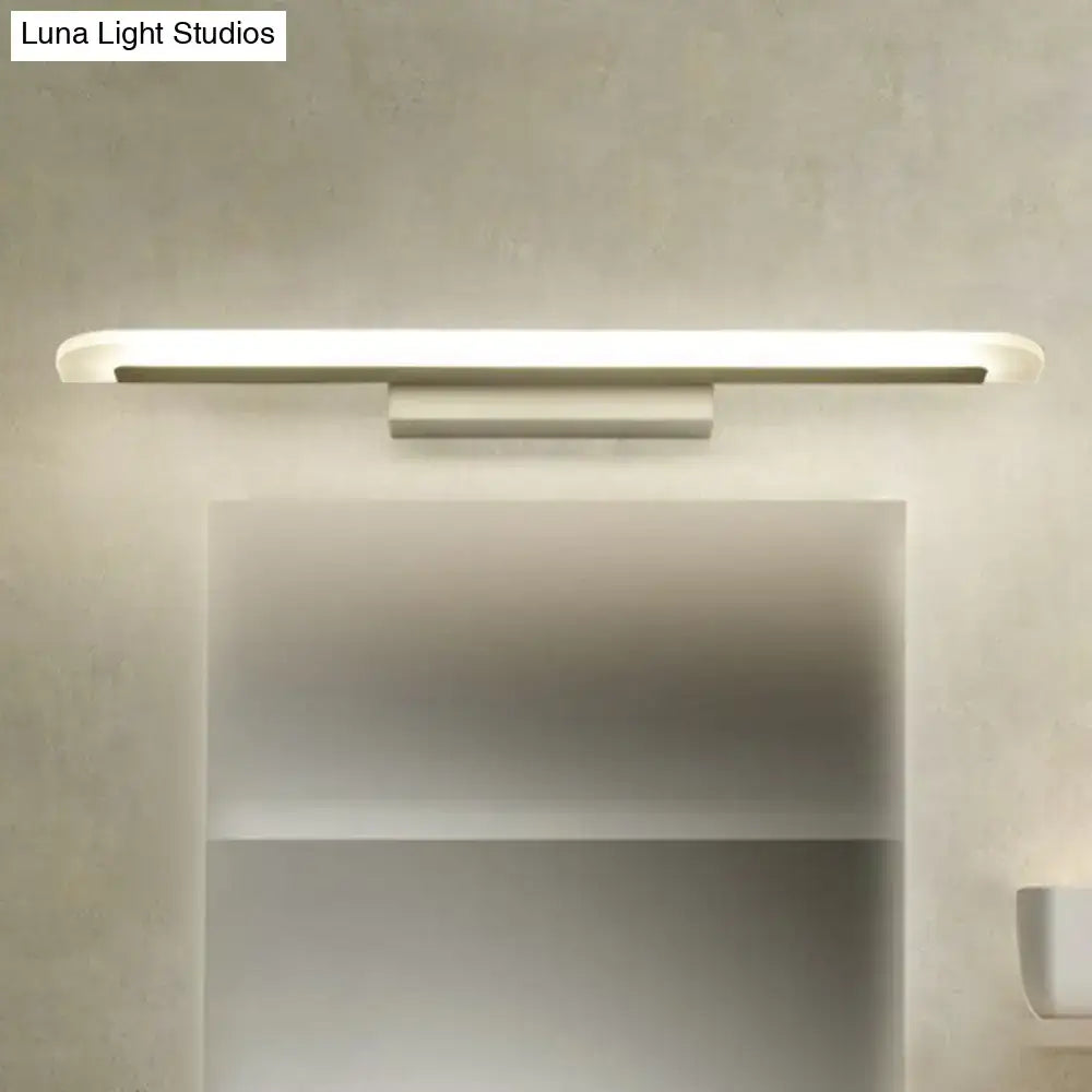 Modern minimalist white led vanity light fixture with sleek design and soft diffused illumination for bathroom use