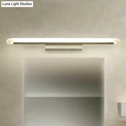 Modern minimalist white led vanity light fixture with sleek design and soft diffused illumination for bathroom use