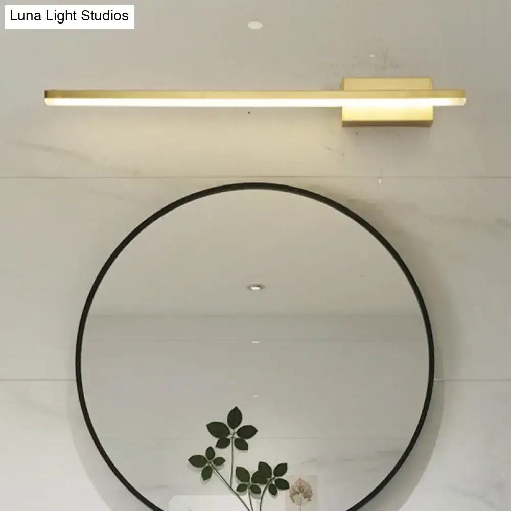 Gold-toned rectangular led wall light fixture with sleek modern design for bathroom vanity and minimalist decor