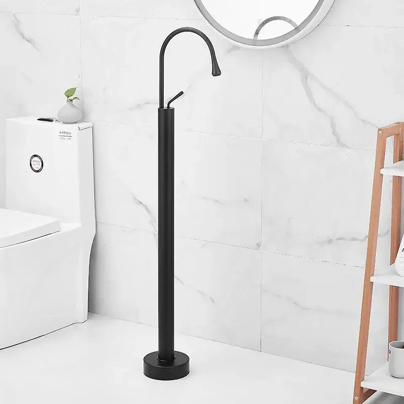 Modern minimalist black matte freestanding bathtub faucet with curved spout for floor standing bathtub use