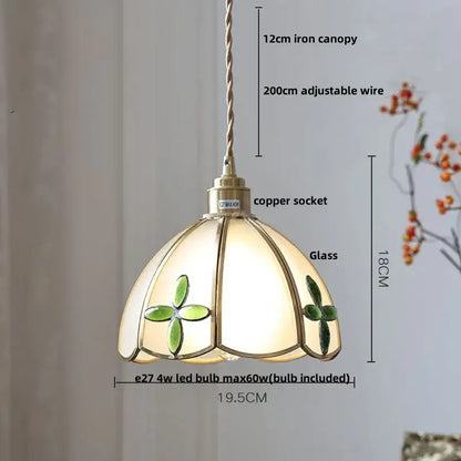 Modern moon ceramic led pendant lamp with cream stained glass and green clover motifs for dining room decorbites ceramic led