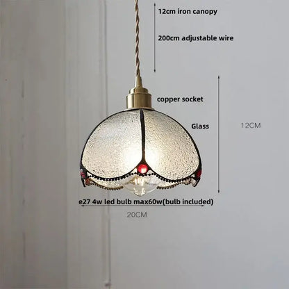 Modern moon ceramic led pendant lamp with textured frosted glass, brass canopy, copper socket, and red gemstone accents