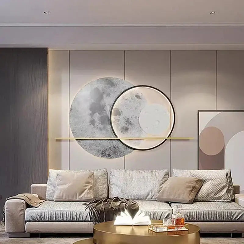 Modern circular wall light with textured moon-like surface and concentric rings for living room decorbites deer wall decor