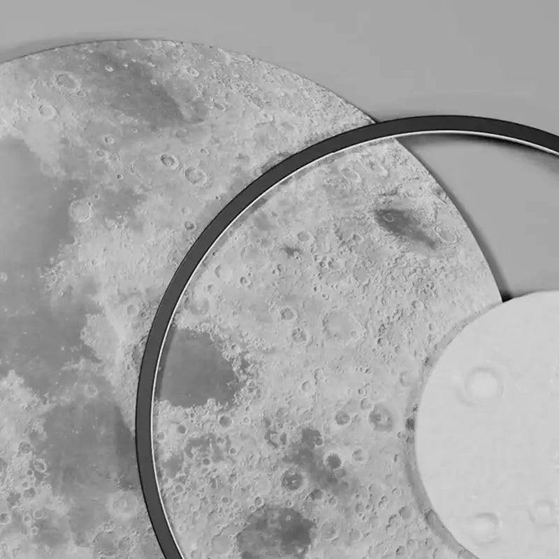 Gray circular modern moon deer wall light with textured surface and black frame for living room decorbites deer wall decor