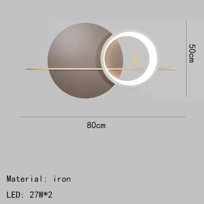 Modern moon deer wall light with matte taupe disc and white led ring on gold iron bars for living room decorbites deer wall