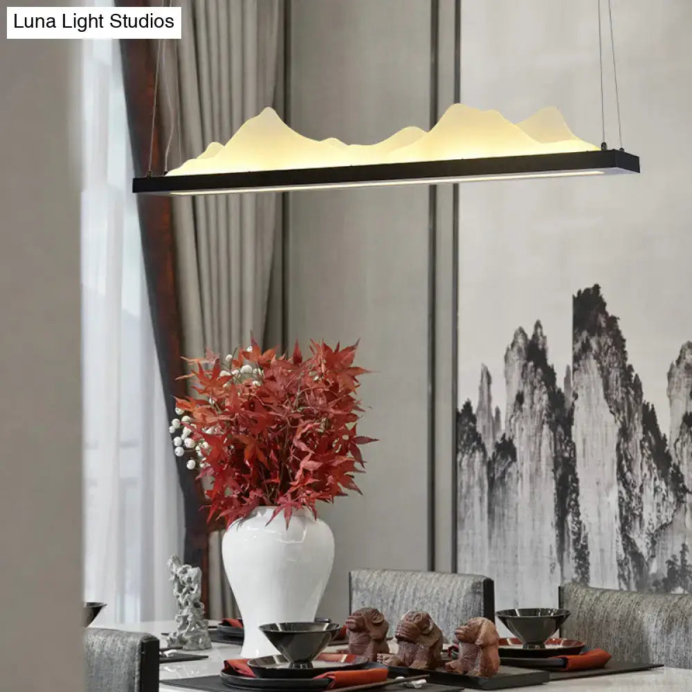 DecorBites™ modern acrylic LED island light fixture in black with mountain-shaped design and adjustable fixture width