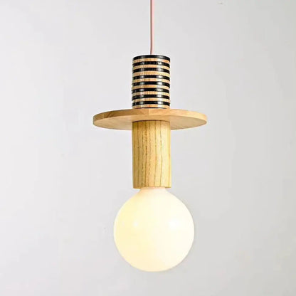 Modern multi color wood and iron accent pendant light with warm glow cord pendant for kitchen and dining room use