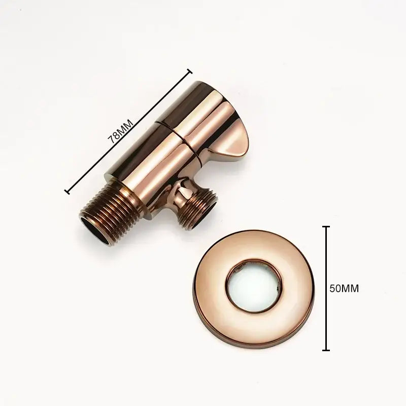 Rose gold finish decorbites brass triangle valve bathroom faucet with angled design and matching circular flange