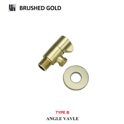 Brushed gold decorbites brass triangle valve with matching washer featuring sleek metallic finish and threaded connections