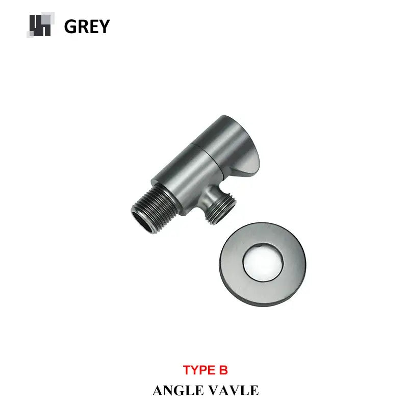 Grey metallic brass triangle valve with threaded connections and circular flange from decorbites brass triangle series