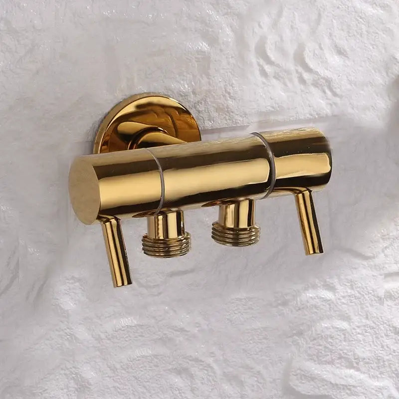 Modern multi finish dual control bidet valve with gold-finished brass dual handle shower faucet and threaded connections