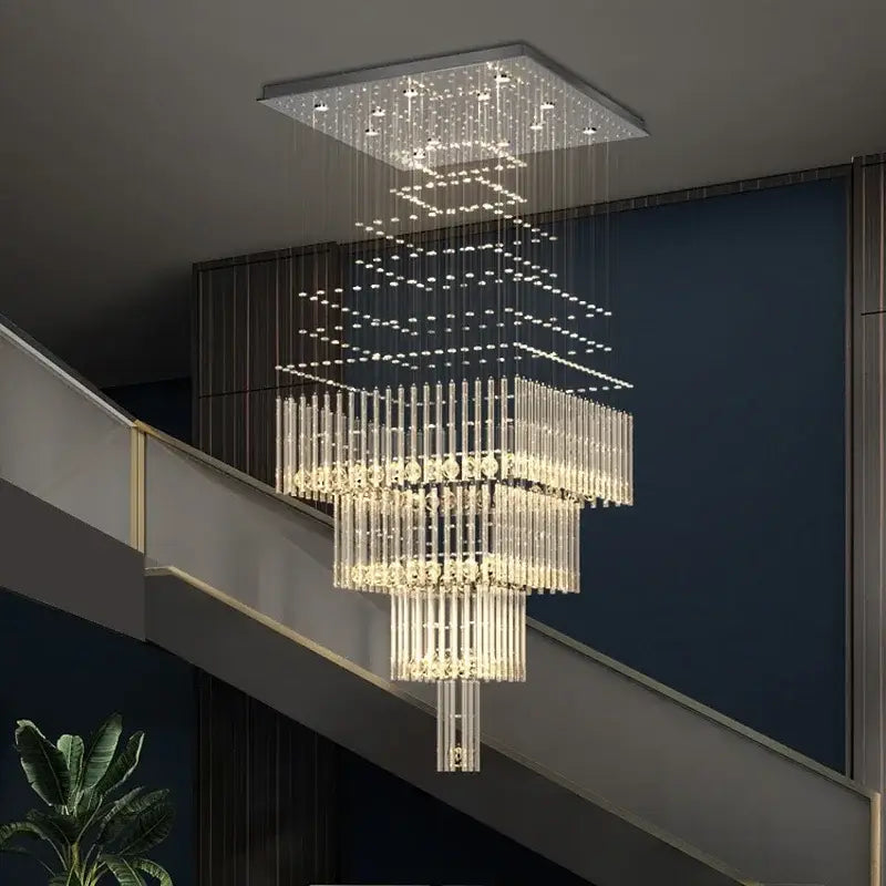 Modern multi tier crystal ceiling chandelier with clear glass rods and faceted crystals for elegant living room decorbites crystal ceiling