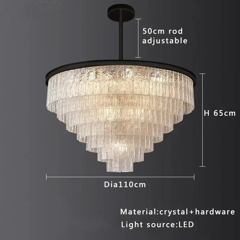 Modern multi tiered gold elegant crystal glass chandelier with black metal frame and frosted panels for dining room decorbites elegant crystal