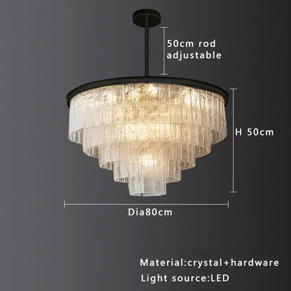Modern multi tiered elegant crystal glass chandelier with black metal frame and cascading textured glass for dining room decorbites elegant crystal