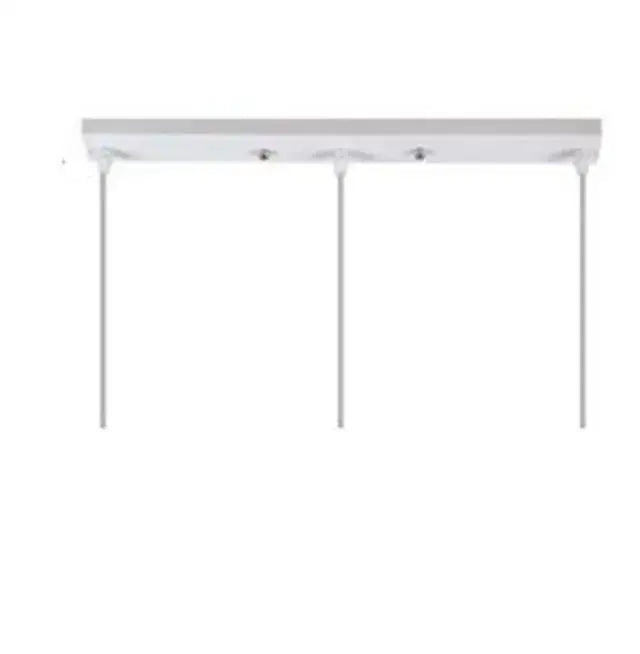 White rectangular pendant light fixture with four slender rods in modern multicolor decorbites cone wood pendant set
