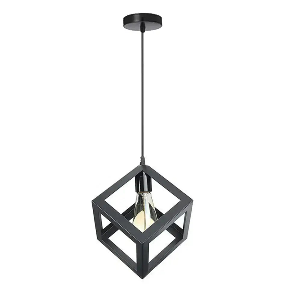 Black metal geometric cube pendant lights with visible filament bulb for modern kitchen decorbites geometric cube set