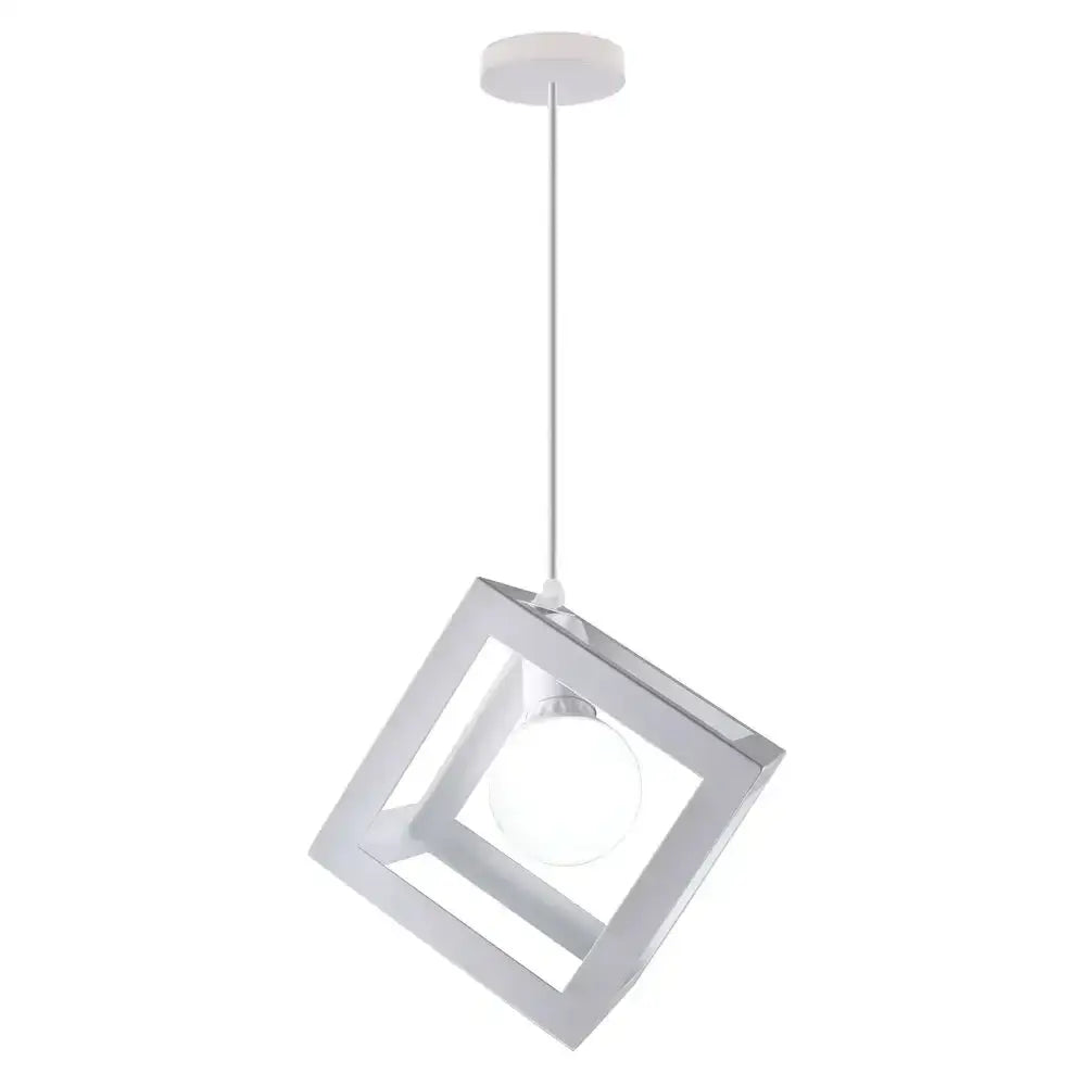 White geometric cube pendant light with sleek metallic frame for modern kitchen decorbites geometric cube pendant lights