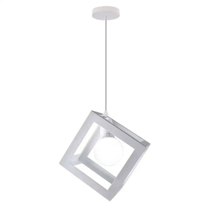 White geometric cube pendant light with sleek metallic frame for modern kitchen decorbites geometric cube pendant lights