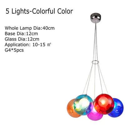 Modern multicolored clear glass chandelier with five vibrant colorful sconces suspended by chrome cords for living room decorbites clear glass lighting
