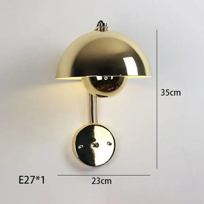 Gold metallic wall lamp with dome shade and circular base for modern decorbites colorful led bedside bedroom use