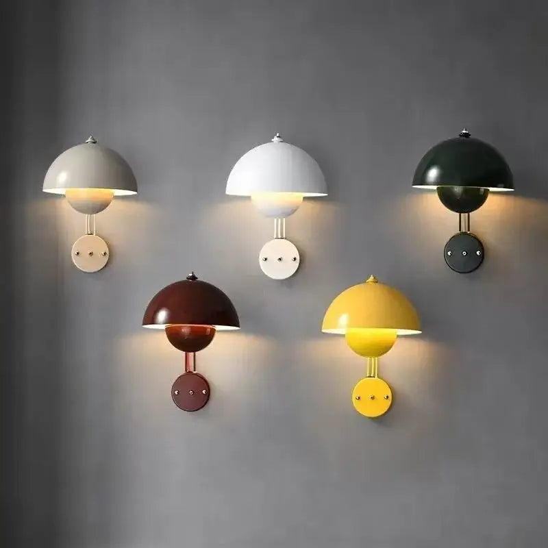Modern mushroom colorful led bedside wall lamp in matte gray white dark green burgundy and yellow for bedroom decorbites wall lamp