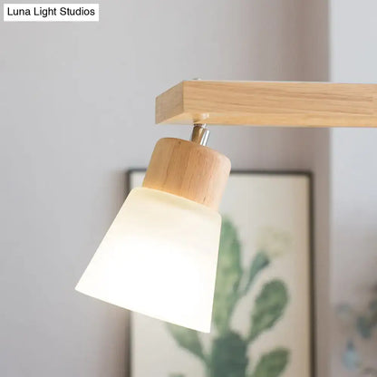 Modern natural wood rectangle island pendant light with frosted glass shade and pendant lighting for kitchen island
