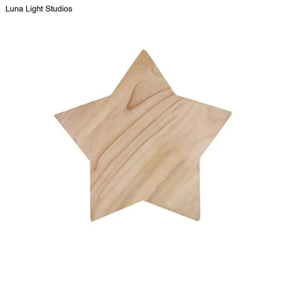 A light-colored wooden star wall lamp with natural wood grain finish for modern living room sconce decoration