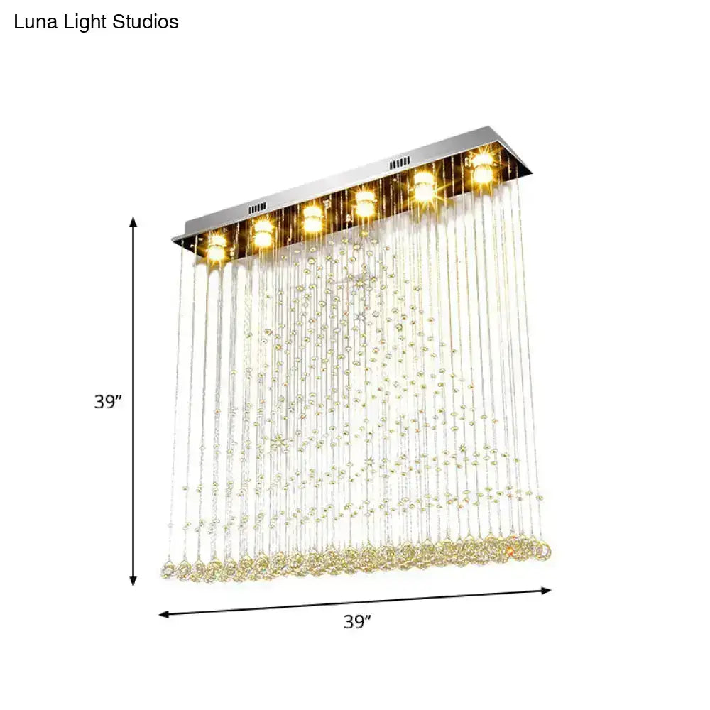 DecorBites™ 39-inch crystal ball cascade flush ceiling light with chrome finish and cascading clear crystal beads