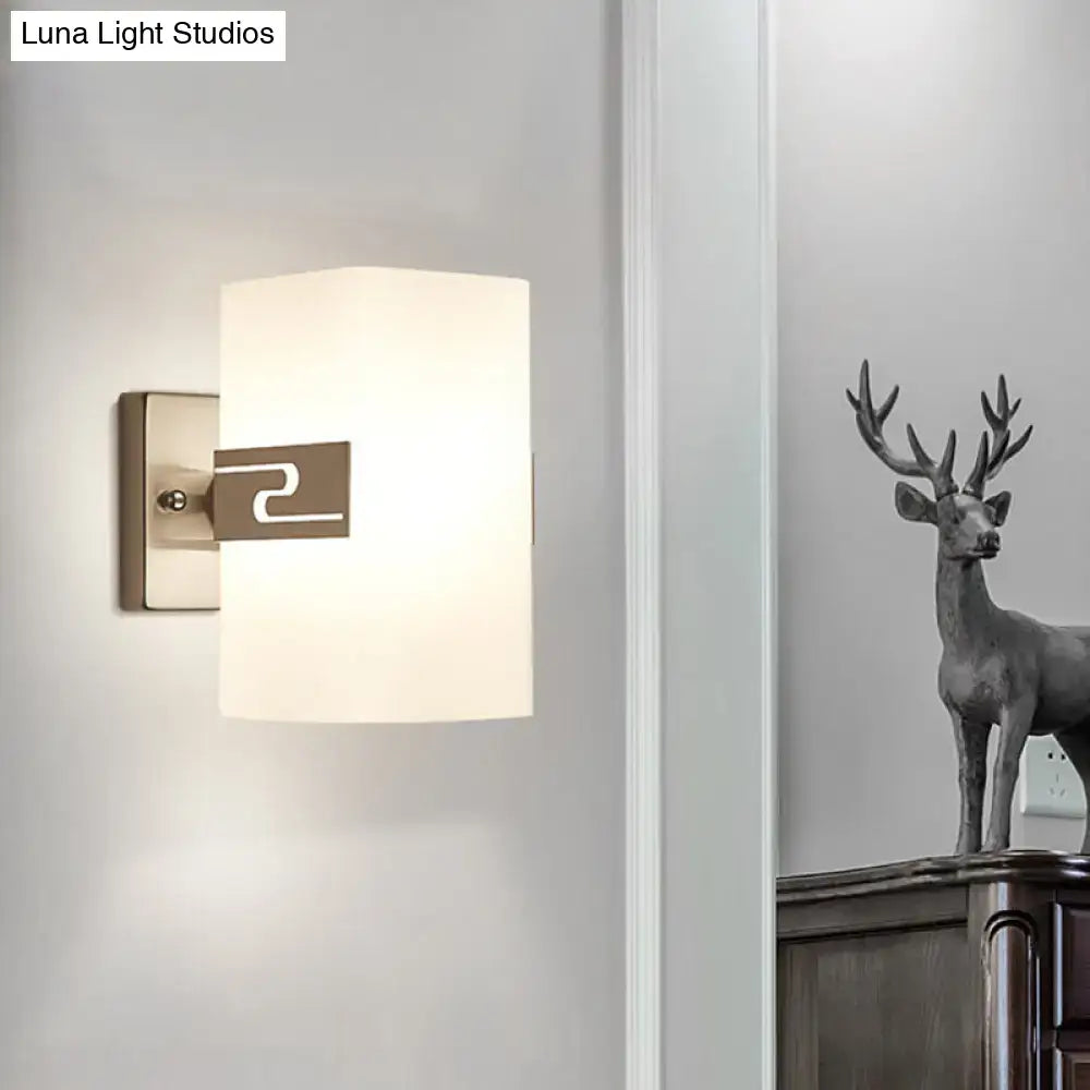 Modern nickel cuboid wall mounted sconce with brushed nickel finish frosted glass shade for corridors lighting
