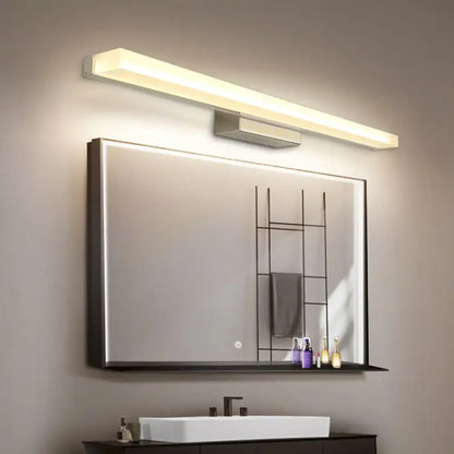 Modern nickel rectangular led wall light with sleek silver finish and warm white illumination for bathroom vanity use
