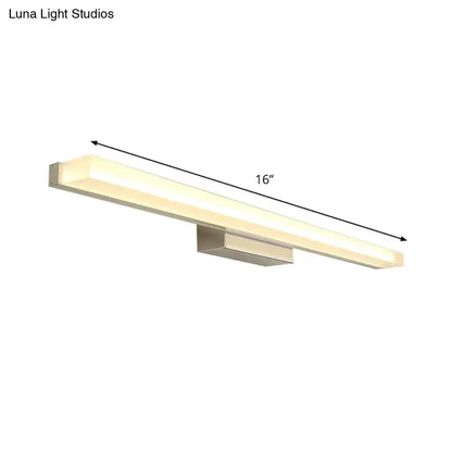 Modern nickel rectangular wall light 16 inch fixture with brushed metallic finish and warm white LED illumination for bathroom vanity