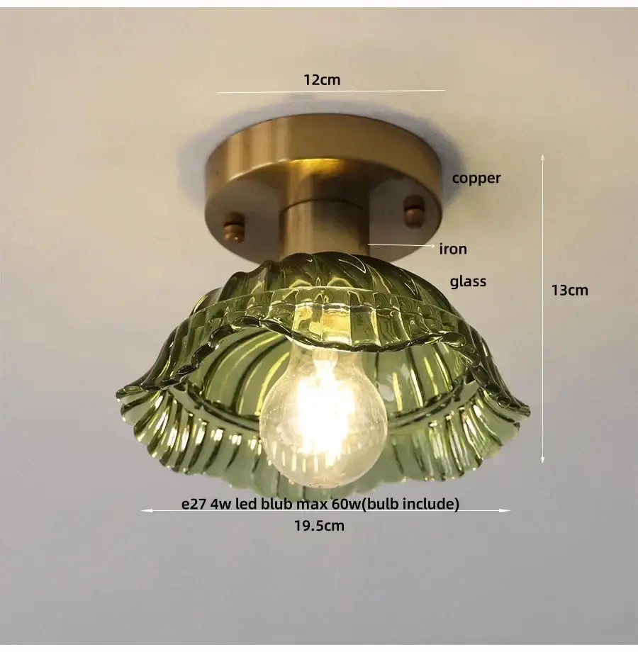Modern nordic ceiling lamp with brass-finished copper iron mount and olive-green decorbites clear glass led shade
