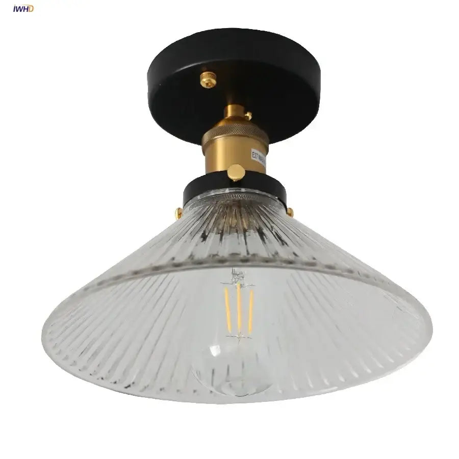 Modern nordic ceiling lamp with clear ribbed glass led shade and black brass decorbites clear glass fixture