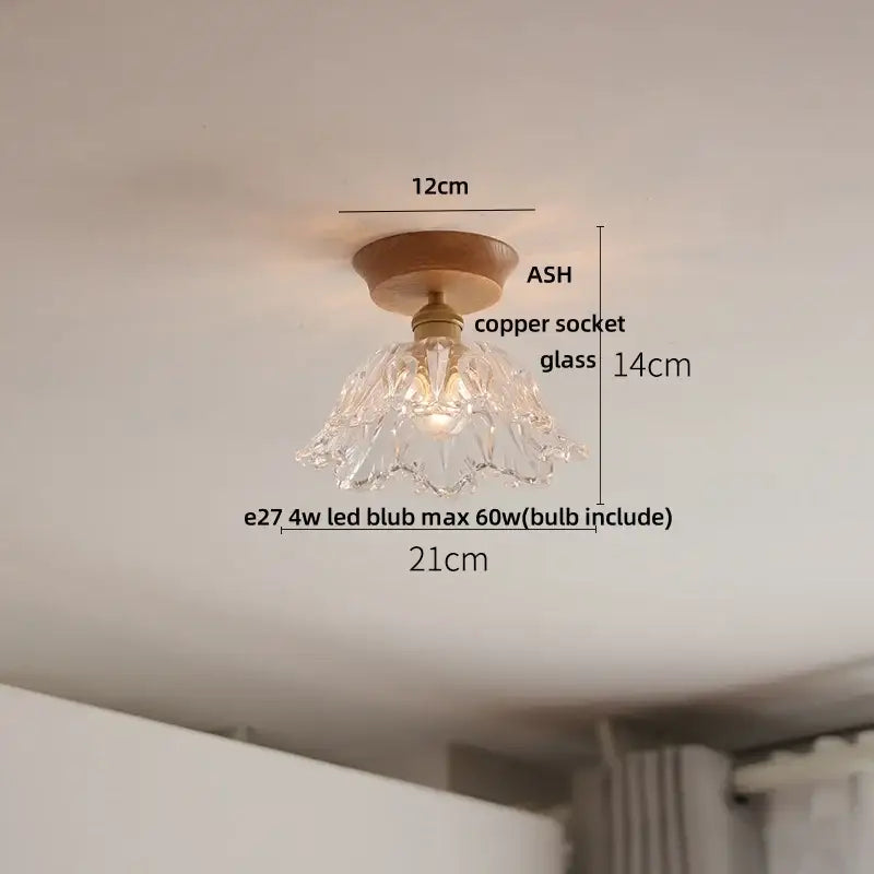 Modern nordic ceiling lamp with decorbites clear glass led fluted pendant and copper socket on ash wood base