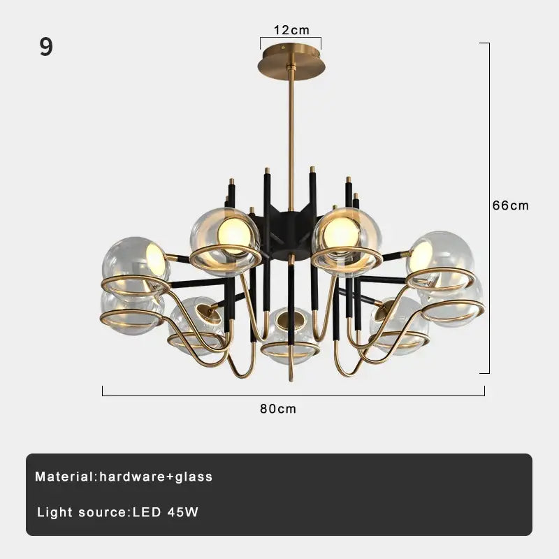 Modern nordic black and gold decorbites clear glass ball pendant light with a black frame and gold-toned metal arms