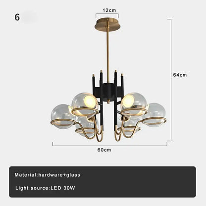 Modern nordic black and gold decorbites clear glass pendant light with five clear glass ball shades and metal arms